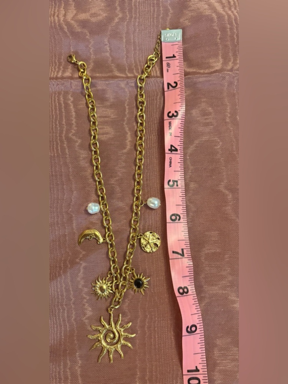 Gold Sun Charm Necklace with Pearl Accents - Women Jewelry NWOT - Picture 4 of 6